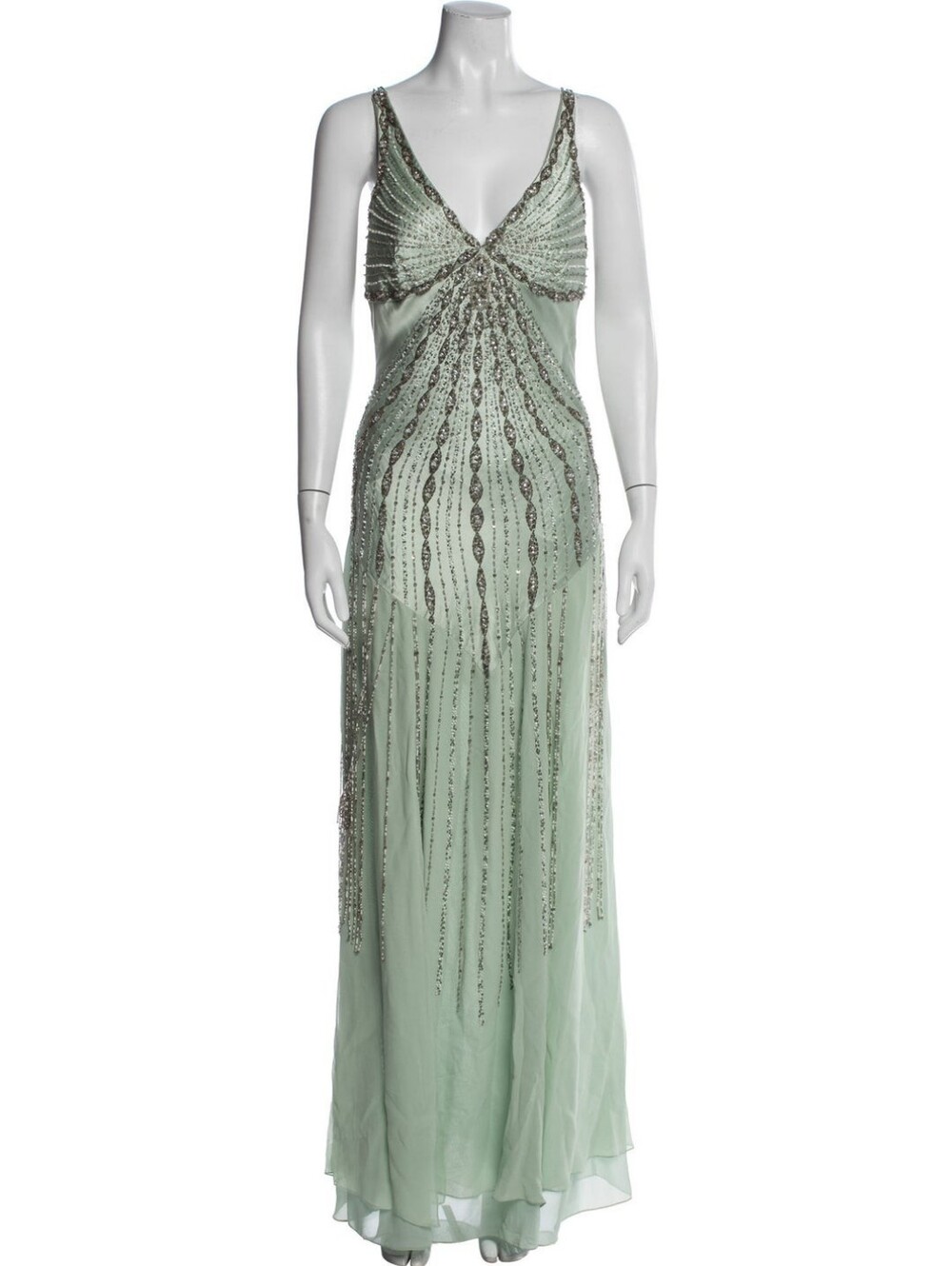 Sue Wong Mint/ seafoam  V-Neck Beaded Evening Gown